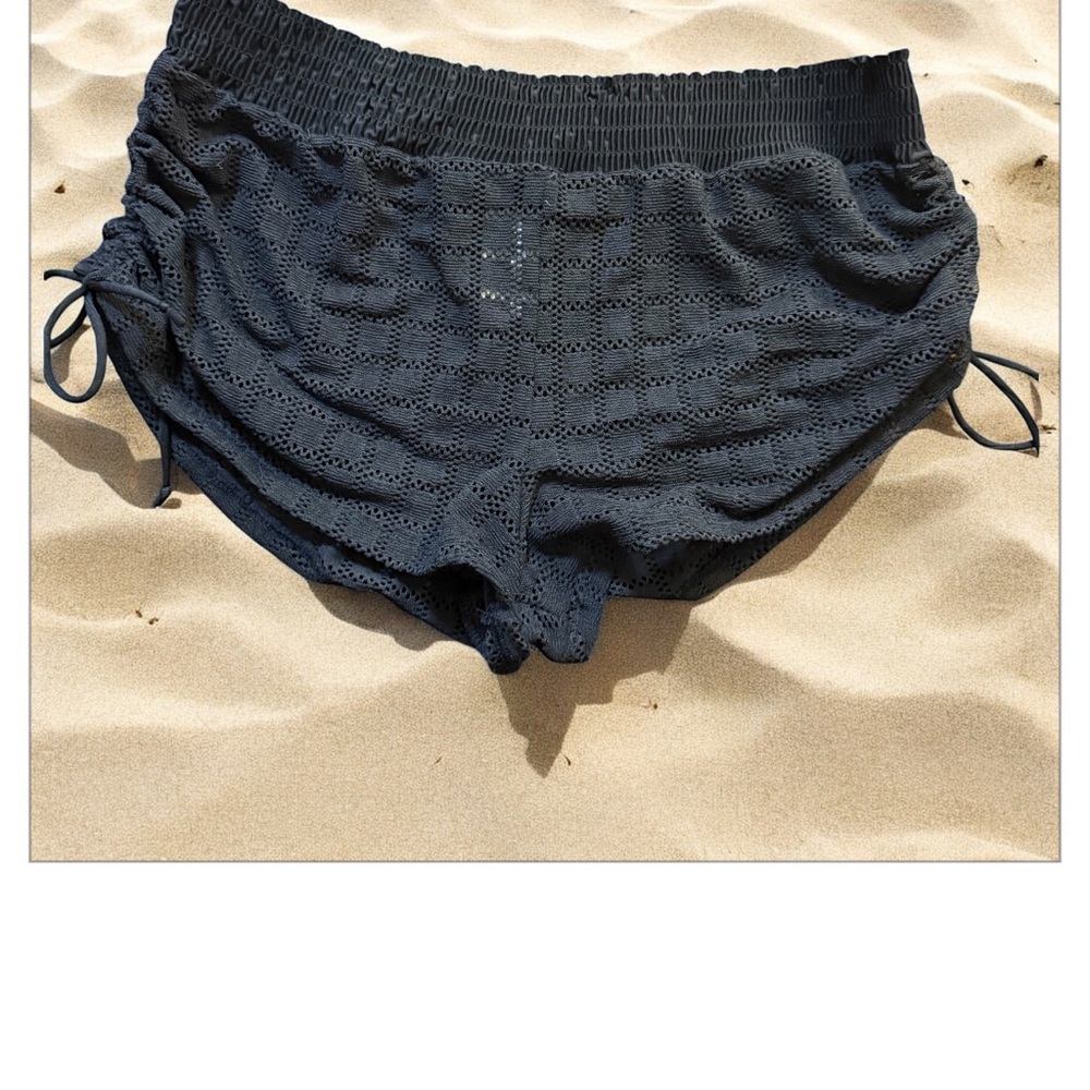 No Boundaries Black High Waist Beach mesh Shorts with strings on each side 8-10 - Picture 3 of 6
